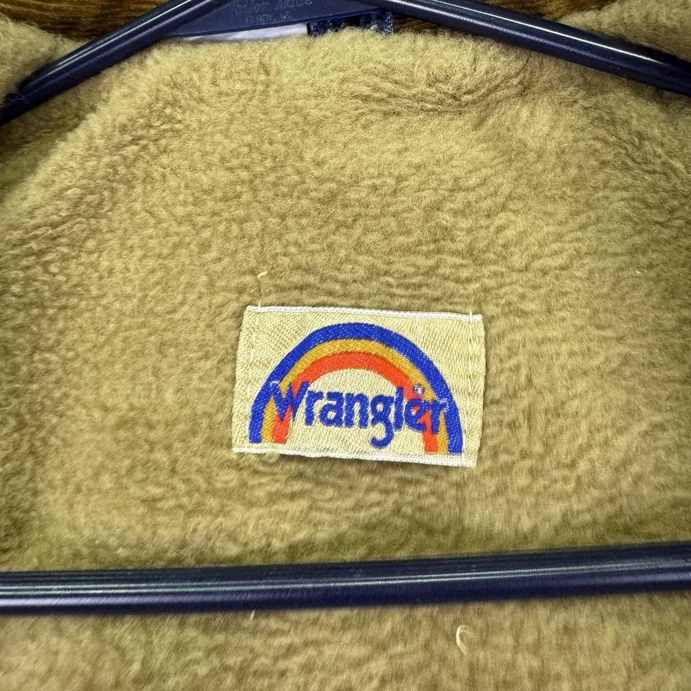 Vintage Wrangler Jacket Kids 10 Blue Denim Sherpa Lined Corduroy Collar Trucker